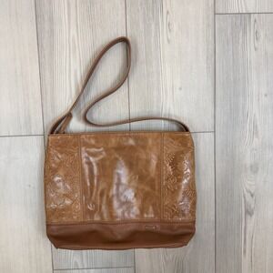 The Sak De Young Leather Hobo Bag Purse Tobacco Brown Floral Embossed